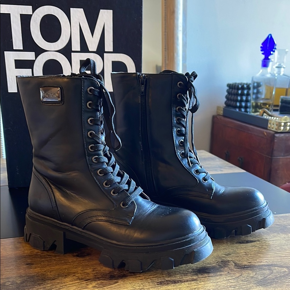 Bebe Black Combat Boots